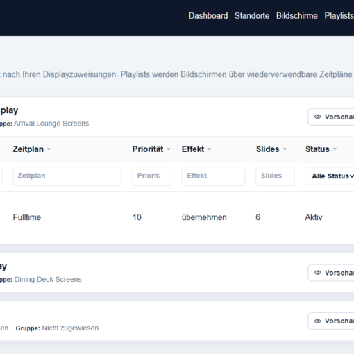 Hugin Playlists / Displays Verwaltung